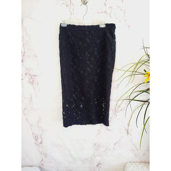 Parker Mid-Rise Lace Overlay Pencil Skirt - Black - Picture 9 of 9